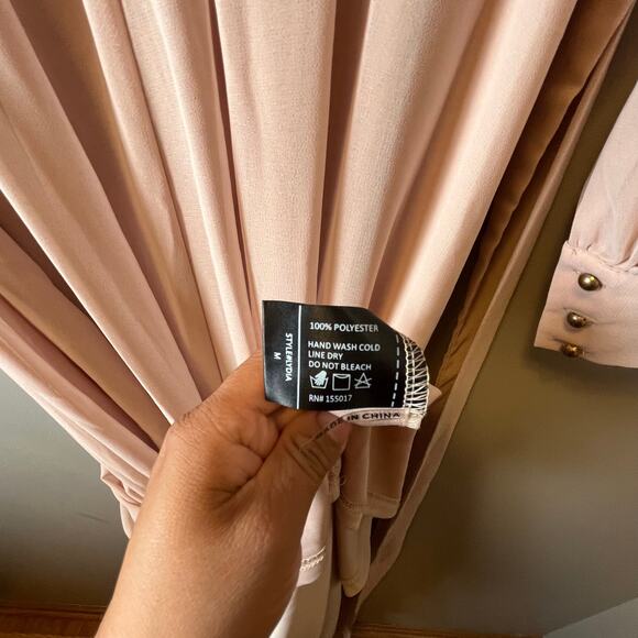 Baltic Born Lydia Maxi Dress Medium Pale Pink Faux Wrap Sheer Sleeves‎ New - Picture 7 of 8